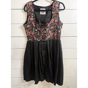 Lederhosen Store OCTOBERFEST Womens Black Floral Embroidered Dress Size 42